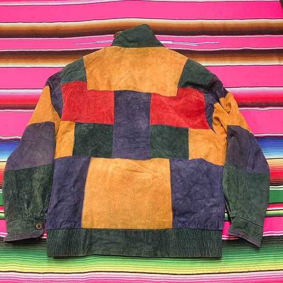 Vintage Patchwork Leather Bomber Jacket Men's M Colorful 80s 90s Lined Korea - Picture 3 of 12